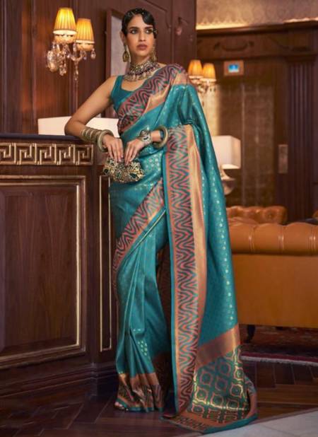 Firozi Colour Kazah Silk Raj Tex New Latest Designer Festive Wear Silk Saree Collection 271001